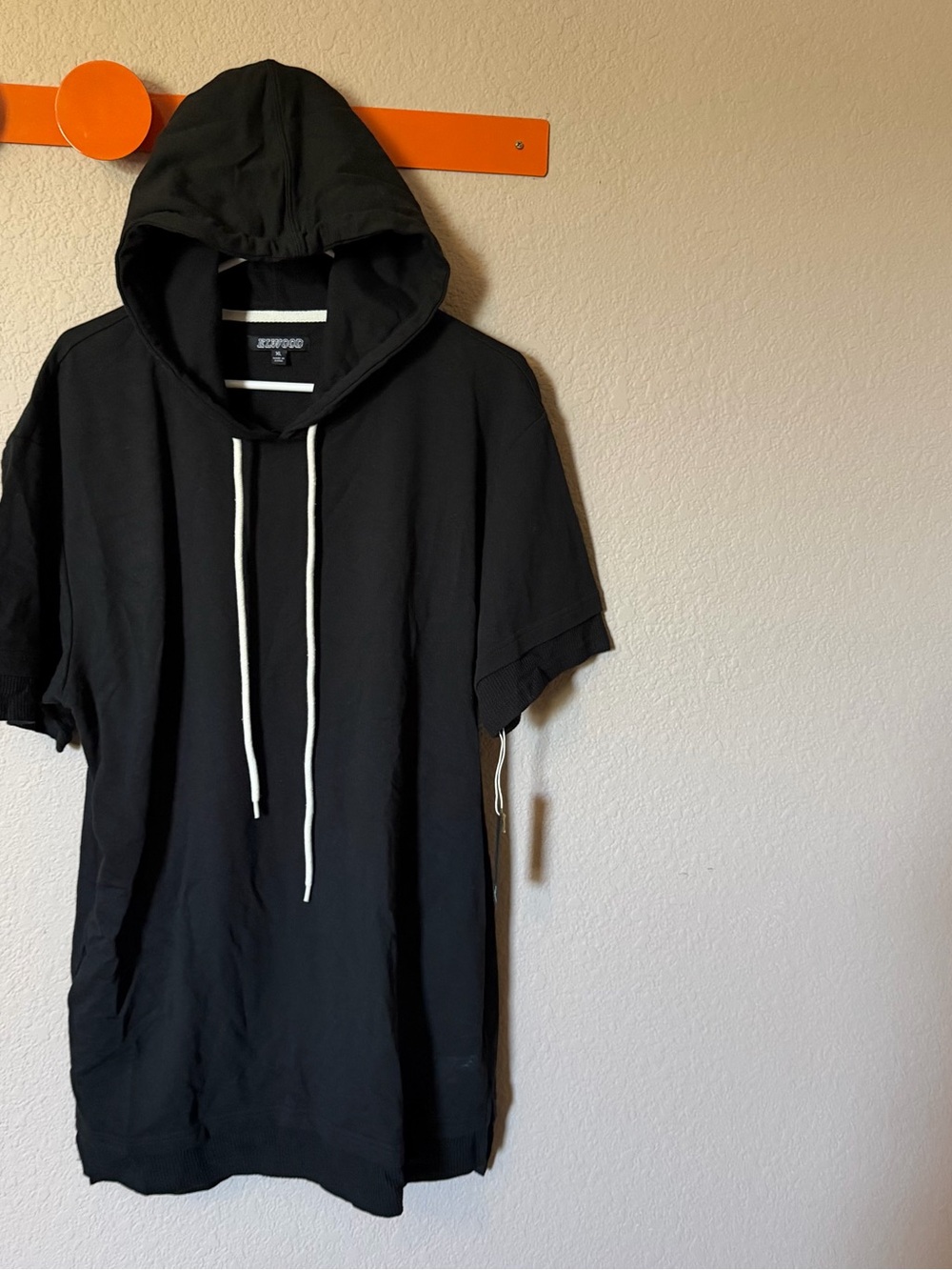 ELWOOD Women Juniors XL Black Short Sleeve Hooded Long Sweatshirt Dress NWT